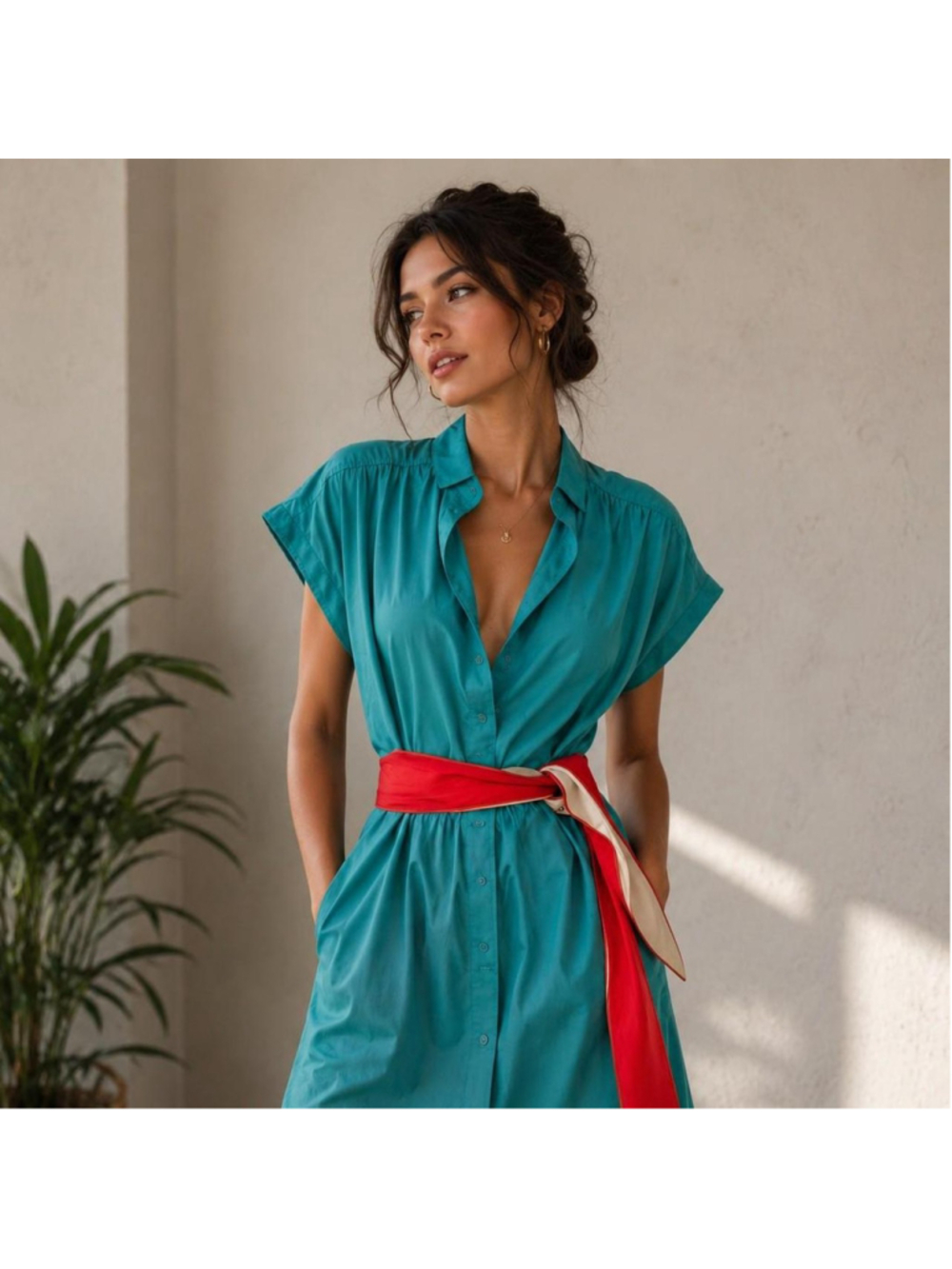 vintage leslie fay dress with red belt